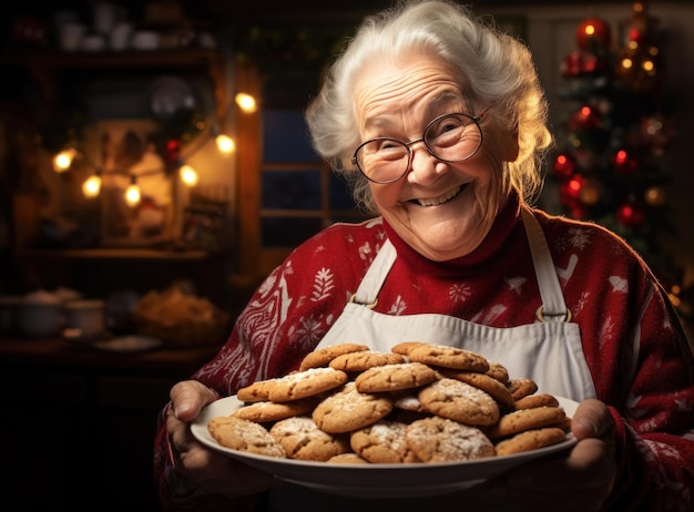 Foto donna anziana che prepara i biscotti di natale