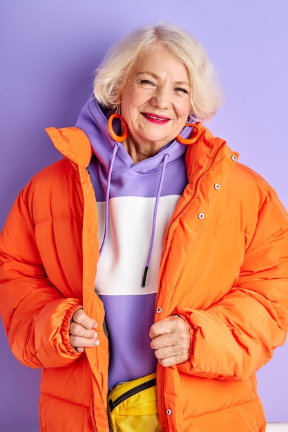 Elderly woman in stylish wear