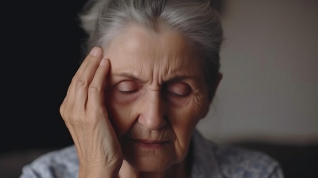 Photo elderly woman a terrible heartache while lying on the couch aging health issues and a low quality of life the generative ai