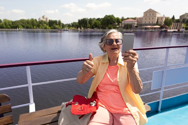 Elderly woman traveling alone