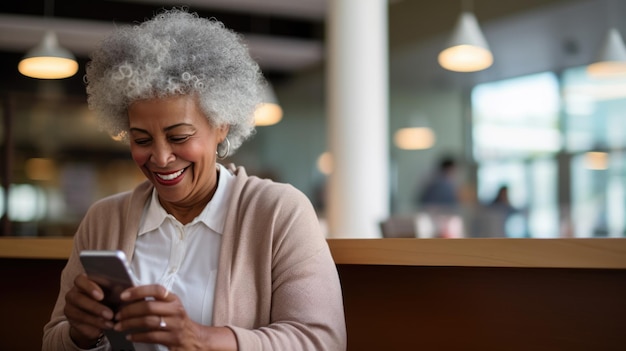 An elderly woman uses a smartphone and new technology in her life Created with Generative AI technology