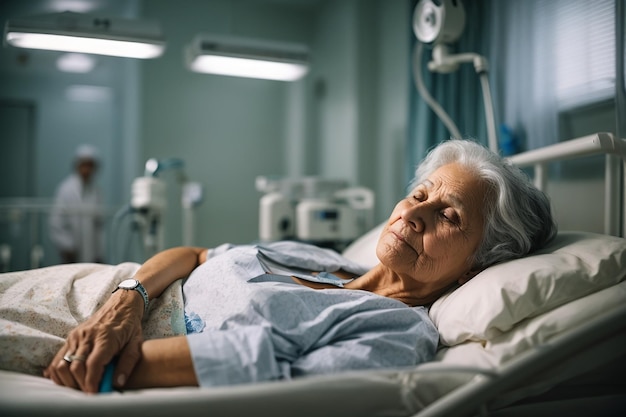Elderly woman in the ward hospital illness treatment