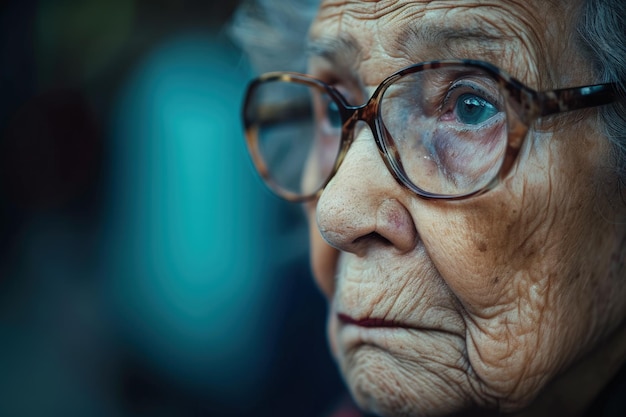 Elderly Woman With Glasses Gazing Sideways