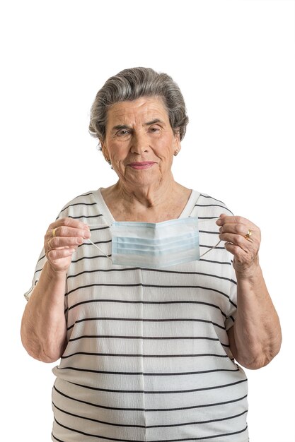 Elderly woman with protective medical mask