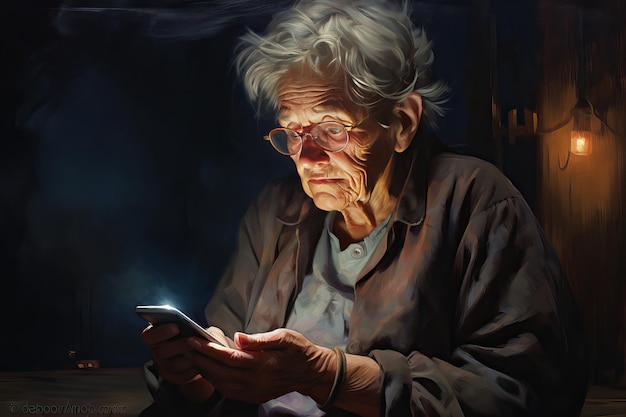 Elderly woman with a smartphoneat home She tries to figure out how to use her smartphone app to pay utility bills online