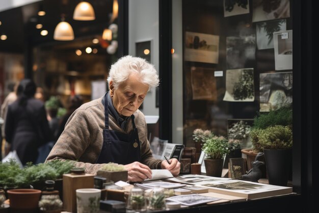 Elderly woman at work