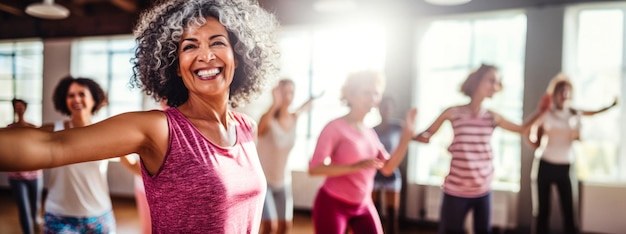 ホールで踊る年配の女性 生成人工知能