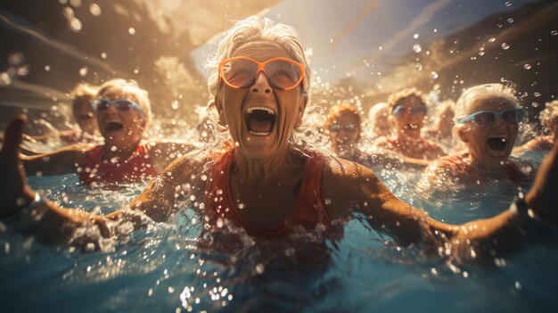 Elderly women in the swimming pool Generative Ai