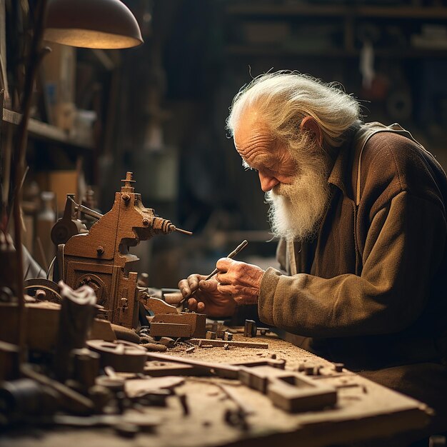 Elderly Woodworking Craftsmanship