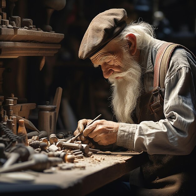 Elderly Woodworking Craftsmanship