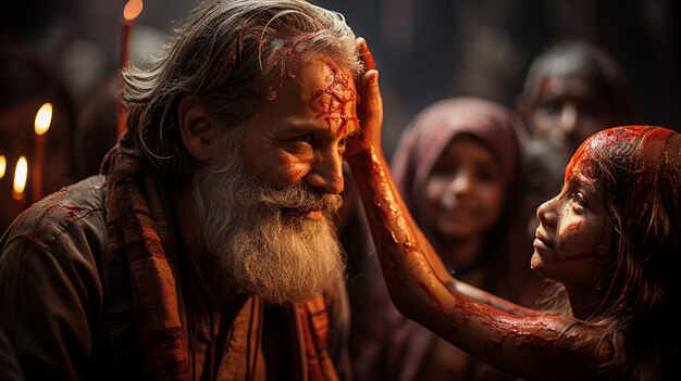 Photo elders blessing younger ones and applying tilak wallpaper