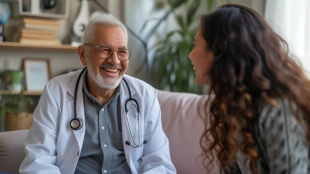 Photo eldery doctor and patient in conversation