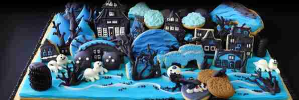 Photo eldritch horror landscape of cookies and zombies