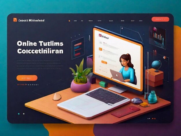 Elearning banner Online education home schooling Modern workplace man teacher on laptop screen woman watching online course Web courses or tutorials concept Education vlog Vector illustration