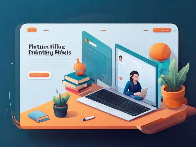 Elearning banner Online education home schooling Modern workplace man teacher on laptop screen woman watching online course Web courses or tutorials concept Education vlog Vector illustration