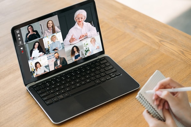 Elearning course video chat business team laptop