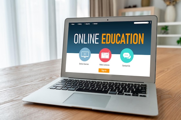 Elearning-website met modische software voor studenten om op het internet te studeren.