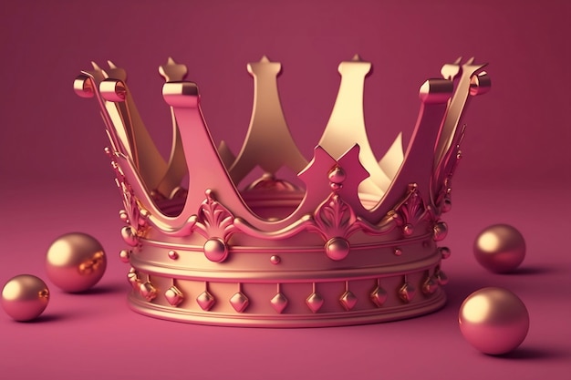 Elebrate Your Victory with a Gold Crown on Pink Background Generative ai