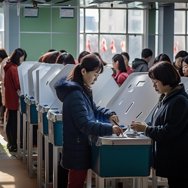 Election people voting in the booths president election high quality AI generated image