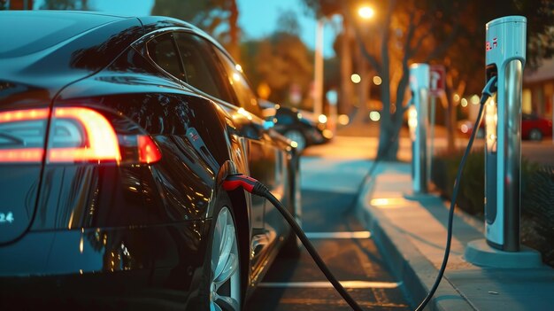 Electric Avenue Professional captures of electric vehicles charging at charging stations promoting the transition to AI generated illustration