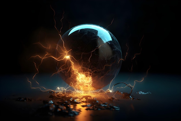 Electric Ball Ball lightning on dark background AI generated
