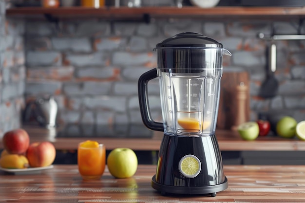The electric blender for make fruit juice or smoothie on wooden kitchen table blender