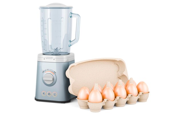 Electric blender with eggs 3D rendering