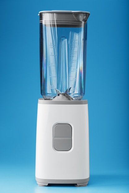 Electric blender with an empty cup on a blue surface