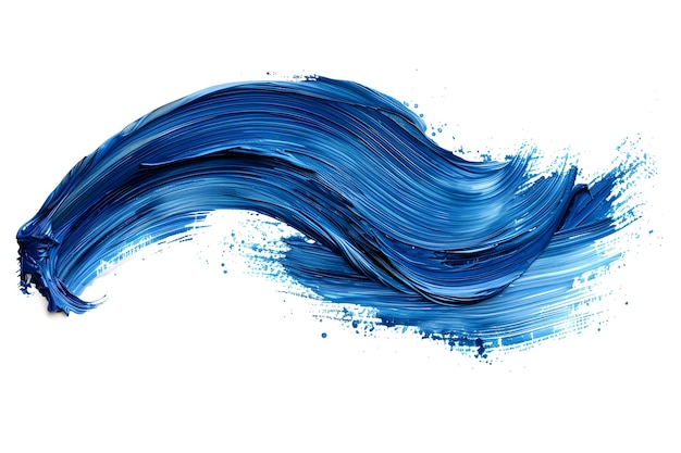 Electric blue paint stroke on white canvas liquid art with wind wave pattern