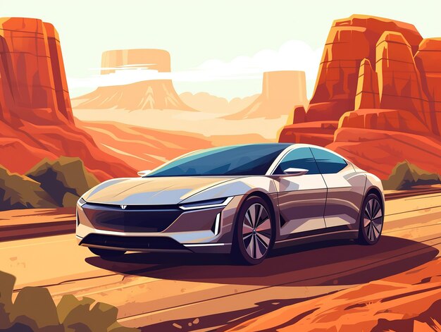 Electric car in Arizona desert eco friendly technology vector