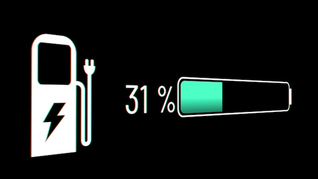 Foto batteria per auto elettrica nel cruscotto visionario a ricarica attiva