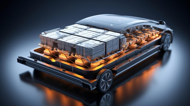 Photo electric car battery with pack of battery cells