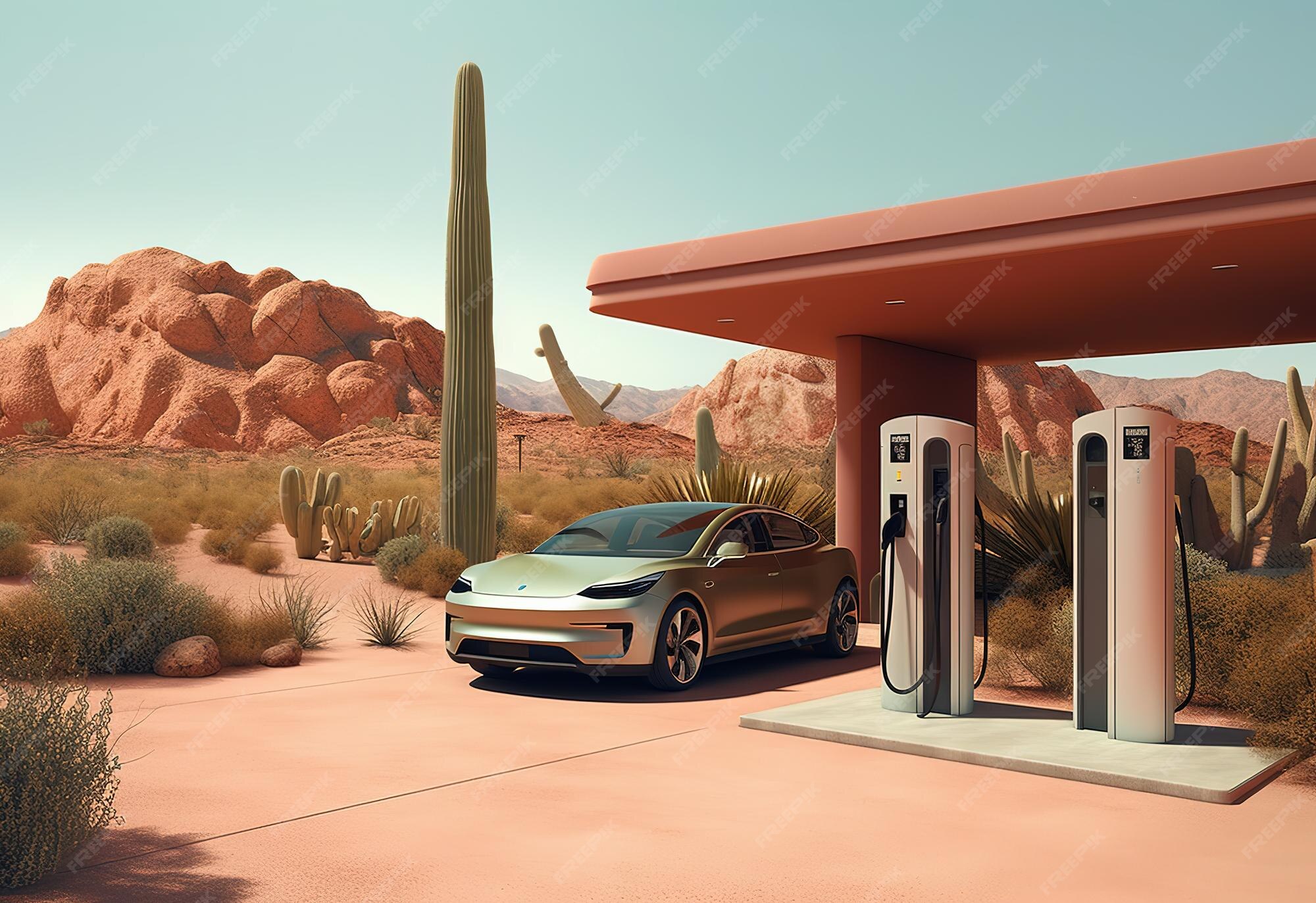 Premium AI Image | electric car charger in Arizona desert EV charger on