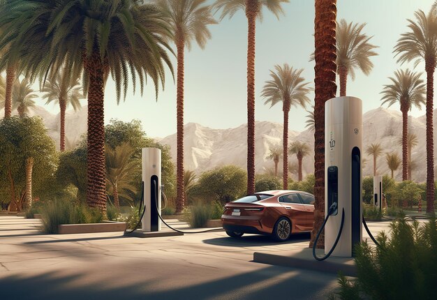 electric car charger in Arizona desert EV charger on highway ai generated