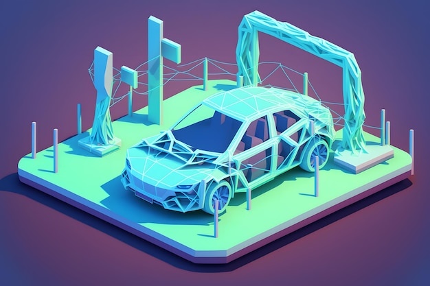 녹색 환경에서 전기 자동차 충전 개념 신경망 AI 생성