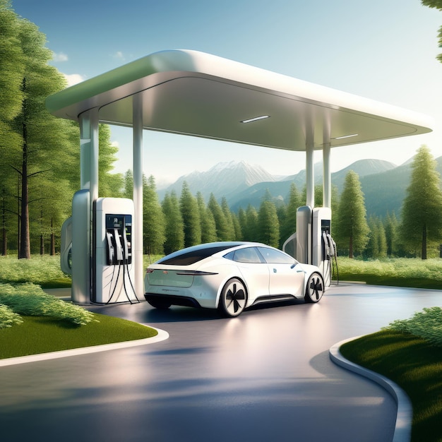 electric car charging electric station 3D rendering electric car charging electric station 3D