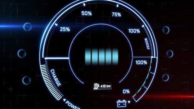 Electric car charging at power charging station. Battery charge. Graphic animation.