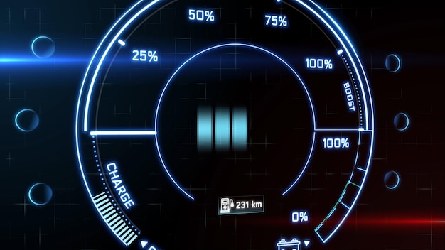 Electric car charging at power charging station. Battery charge. Graphic animation.