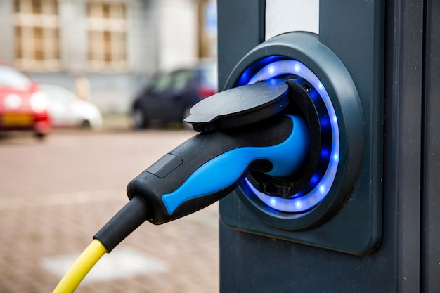 Electric car charging station in Amsterdam, Netherlands