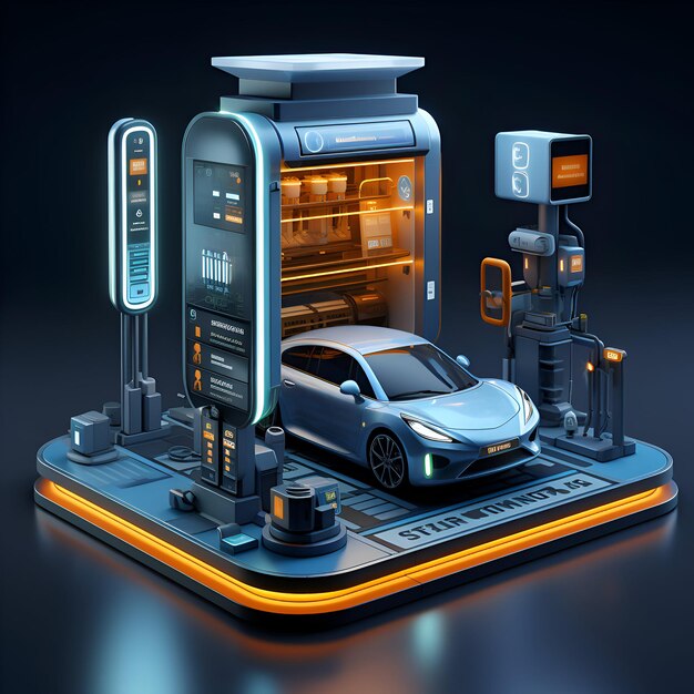 Photo electric car charging station on dark background 3d rendering high resolution image