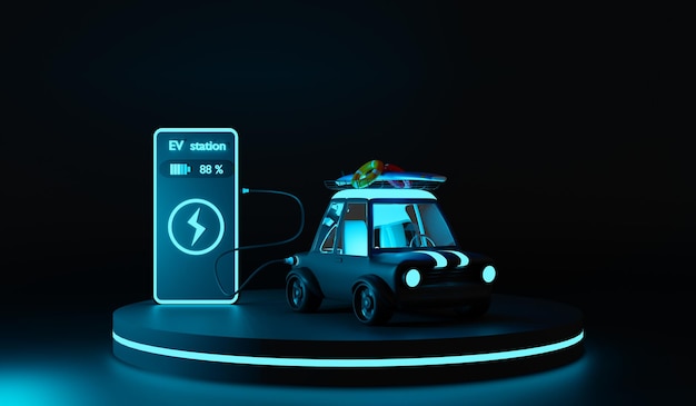 Electric car at charging station. ev car, electric vehicle\
charging technology, 3d illustration