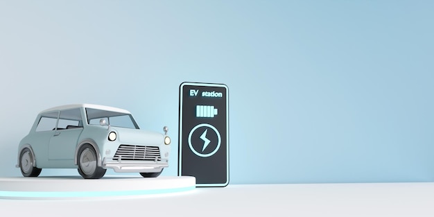 Electric car at charging station ev car electric vehicle
charging technology 3d illustration