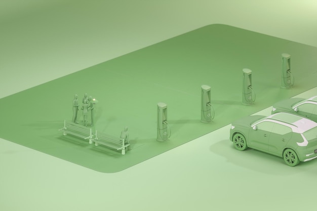 Electric car charging station on green background power supply
for electric car charging 3d render