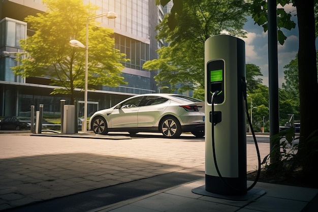 Electric car charging technology in city Generative AI