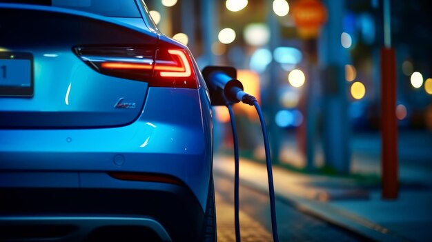 Electric car connected to a charging station generative ai