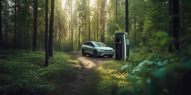 Electric car EV charging battery at charger station