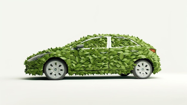 Electric car green leaf icon on white background Environment protection concept design