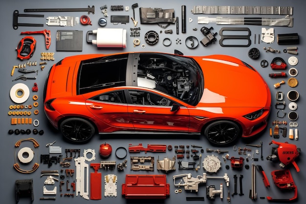 Foto il layout dell'auto elettrica decostruito bellissima illustrazione generativa ai