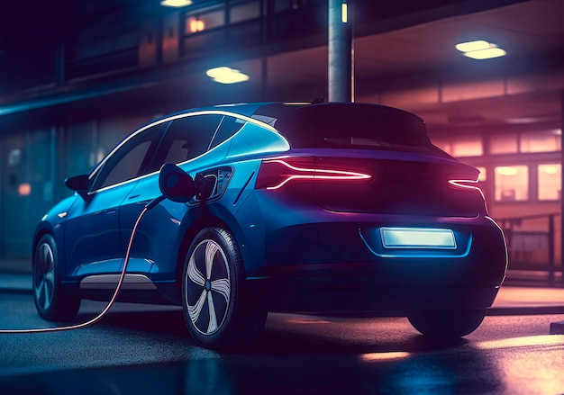 An electric car plugged into a charging station instag AI generated AI generative