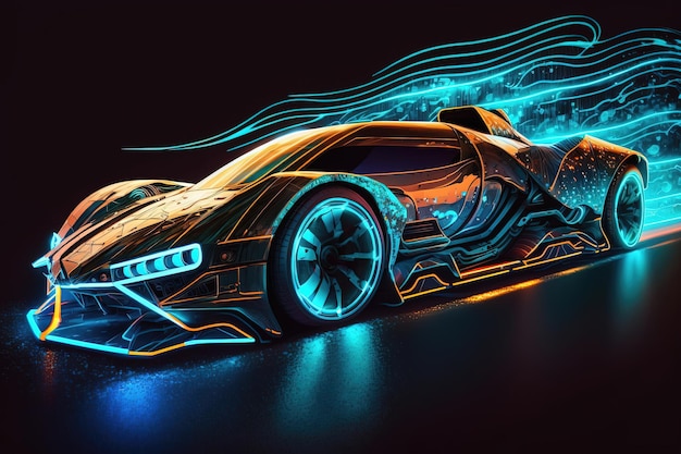 An electric car with a neon glow it symbolizes the future of transportation The car's sleek design and bright colors Generated by AI